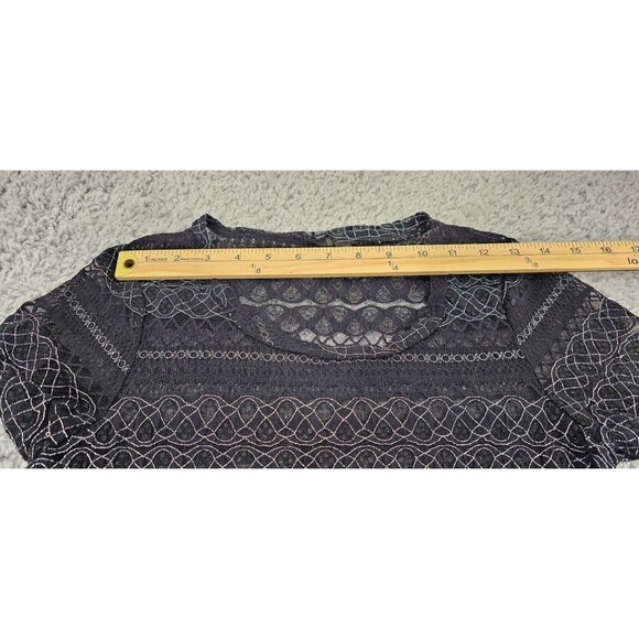 Sheer Lace Micro Mini Dress Y2K 90s Fairy Grunge Goth Glam Metallic Black Size M - Picture 10 of 13